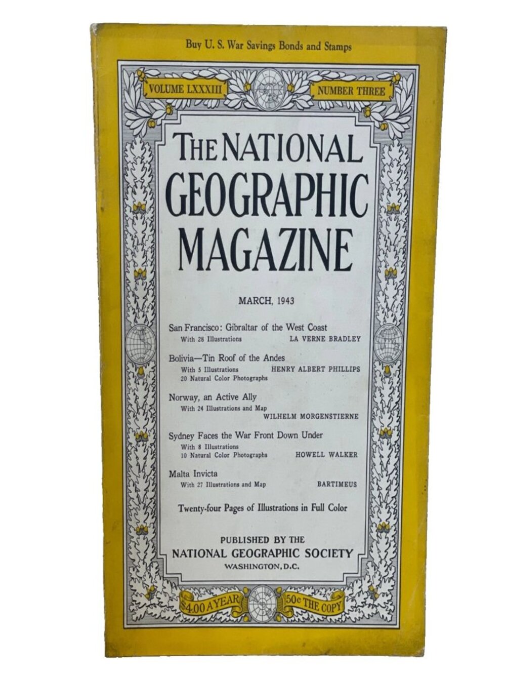 National Geographic March 1943 Vol 83 No 3 WWII Era Vintage Magazine San Francis